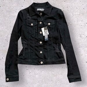 $550 Naomi Campbell by Fiorucci Black Distressed Denim Jacket NWT